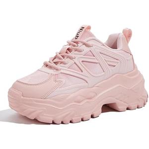 Niluber Chunky Sneakers for Women White Black Red Purple Platform Sneakers Comfortable Casual Lace Up Fashion Tennis Shoes, Size: 8