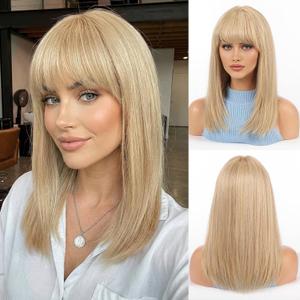 KKU 16 Inch Blonde Human Hair Wig,Human Hair Wigs,Human Hair Wig With Bangs, Lady Wigs Human Hair, Real Hair Wigs For Women