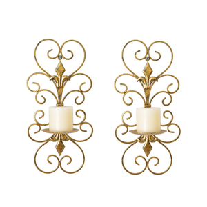 Set of 2 Wall Sconces Candle Holders Metal Wall Decoration Hanging Wall Mounted Candle Sconces for Home Decor Bedroom Dining Room, Antique Gold