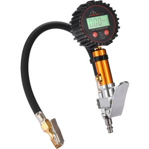 Boulder Tools Tire Pressure Gauge with Inflator - Heavy Duty 0-250 PSI LED Digital Tire Inflator Gauge with Air Chuck Lock, Bleed Valve - Air Compressor Accessories for Car, Motorcycle, Bicycle Tires