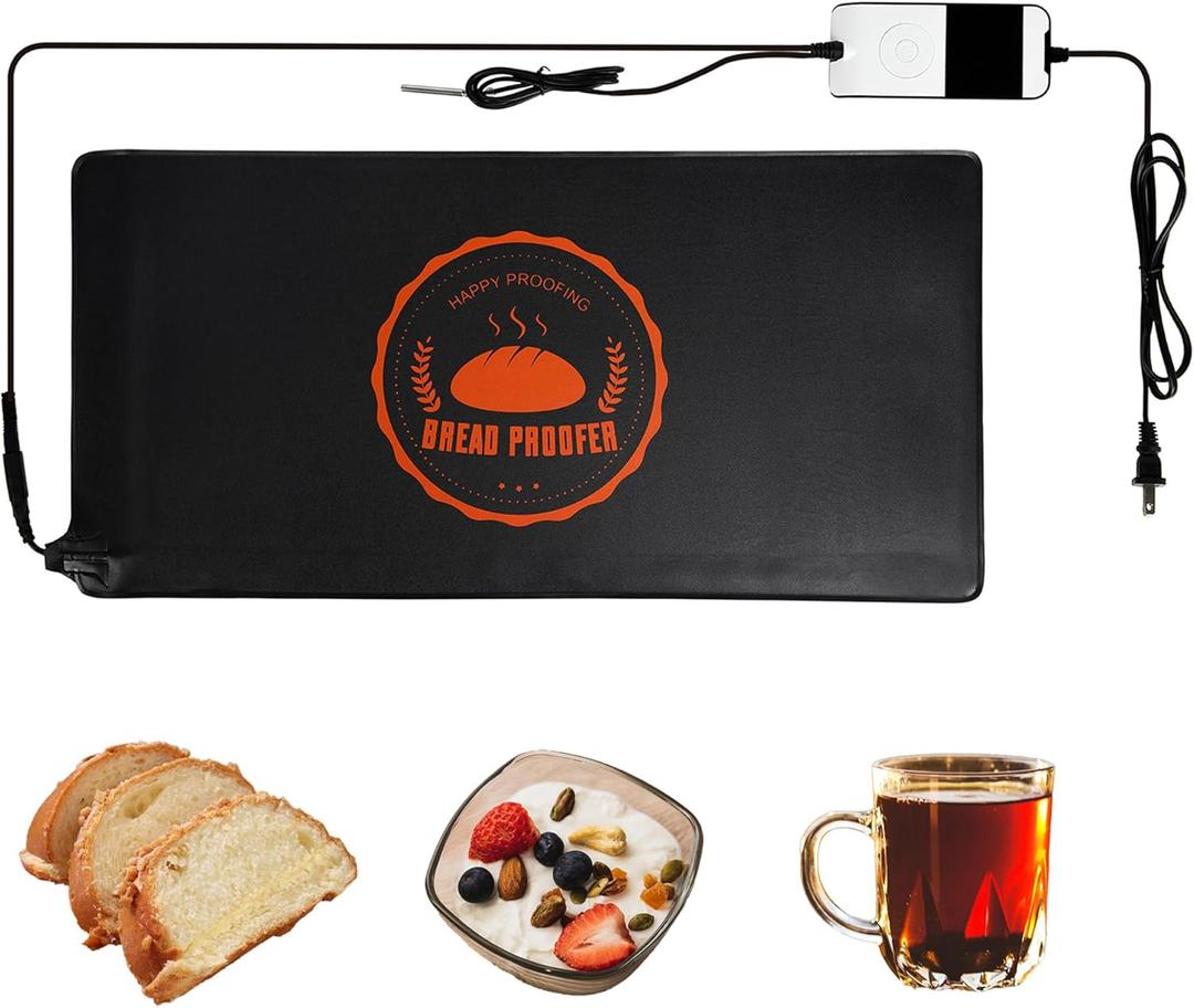 Bunmery Bread Proofing Mat, Sourdough Warming Mat, Sourdough Starter Warmer with Thermostat Temperature Control, Dough Proofer Heating mats for Home Kitchen Baking Food(10.6" x 21.6") (Black)