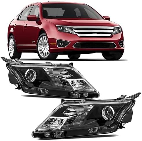 Corkiauto Headlights Assembly compatible with 2010 2011 2012 Ford Fusion Halogen Headlamp, Black Housing Clear Side Only One