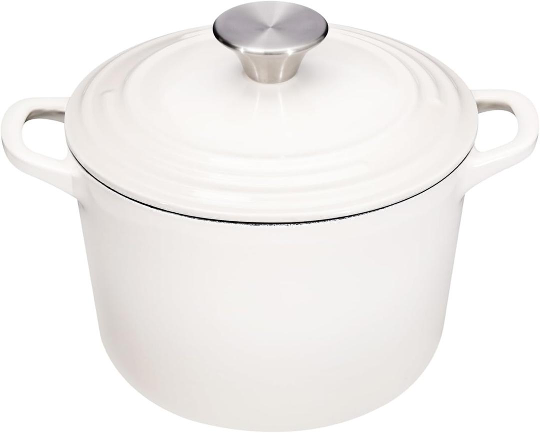 Flavehc Dutch Oven Pot with Lid 1.8 qt Cast Iron Dutch Oven for Bread Baking White Enameled Cast Iron Rice Pot with Handels