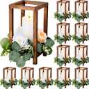 Geelin 12 Set Wooden Wedding Lantern Centerpiece Decor Baptism Lantern Candle Holder for Table Centerpiece Wedding Party Baby Shower Home Country Porch Patio Decor(10.59'',Wood Color)