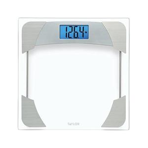 Taylor Digital Scales for Body Weight, 400 LB Capacity, Unique Blue LCD, Stainless Steel Accents, Glass Platform, 12.2 x 12.2 Inches, Clear