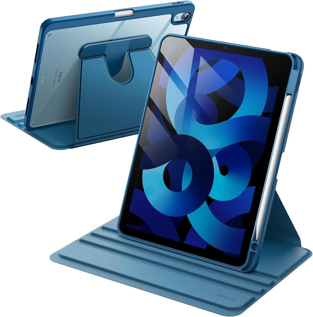 JETech Rotating Case ONLY for iPad Air 11-Inch M4/M3/M2 (2026/2025/2024), iPad Air 5/4 (2022/2020 5th/4th Generation 10.9-Inch), 360 Degree Rotation Protective Stand Cover Clear Back (Blue)