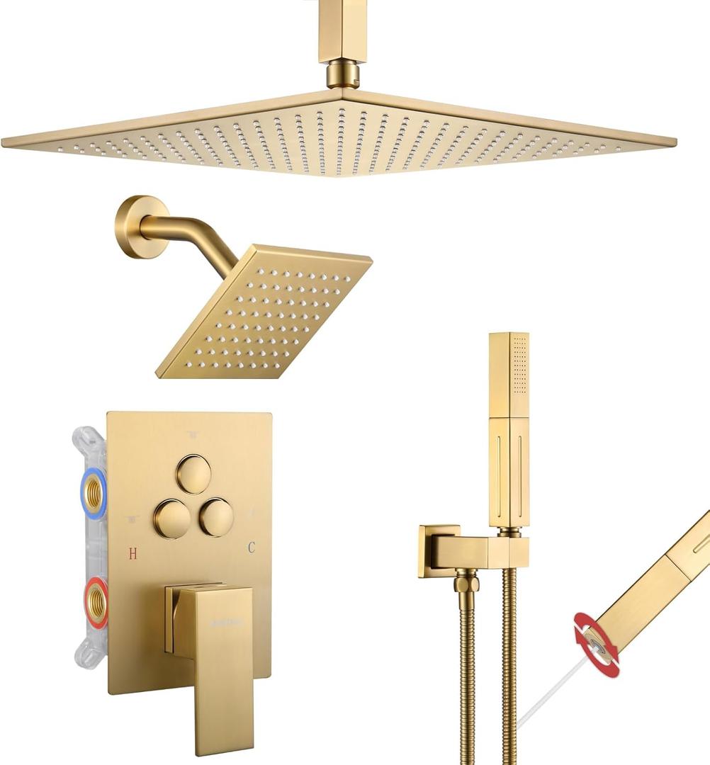 VANFOXLE Shower Faucet Set Brushed Gold Modern Shower System