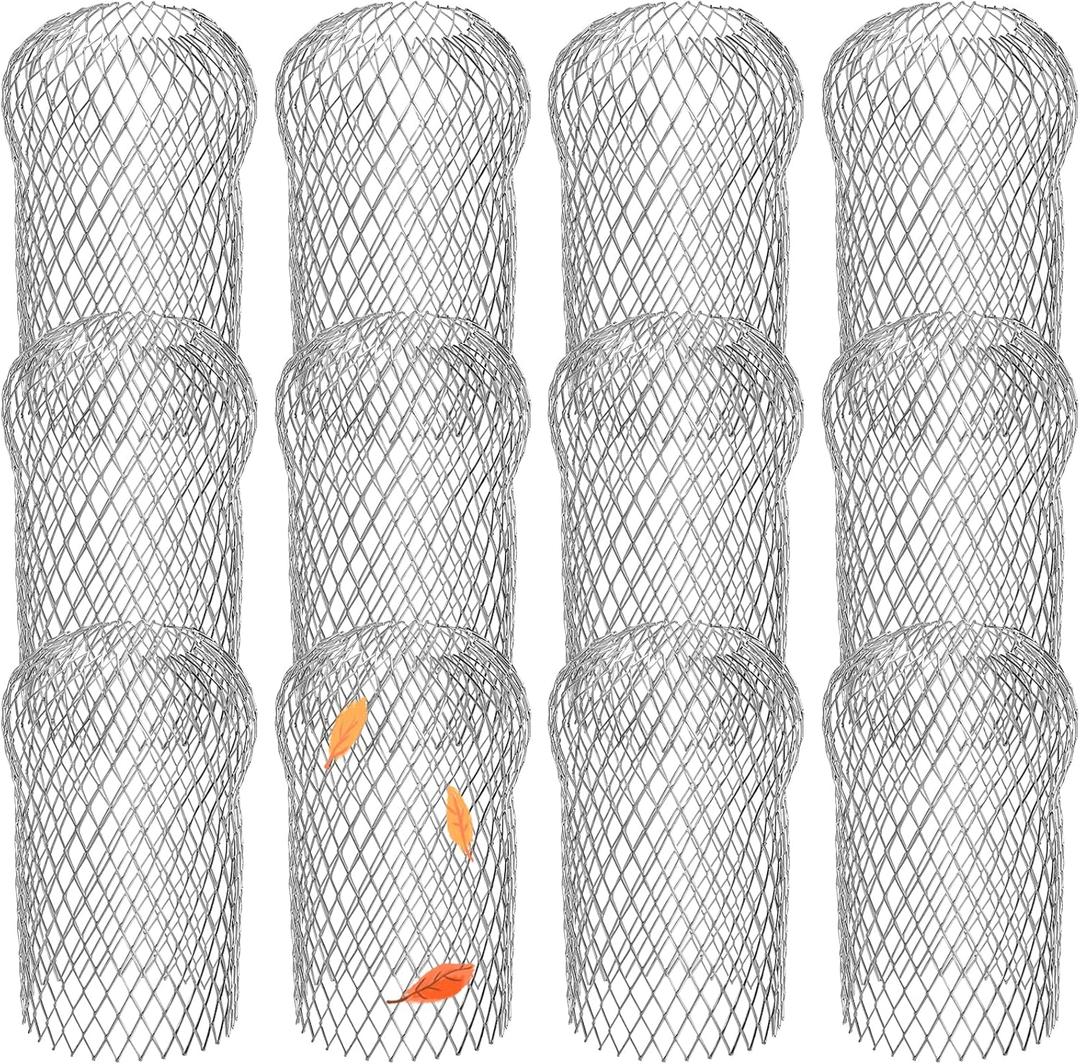 Lyellfe 12 Pack Gutter Strainer, 4 Inch Expandable Gutter Downspout Guards, Aluminum Mesh Gutter Filter Strainer, Stop Blockage Leaves Debris, Fits for 1.7"W - 4"W Holes