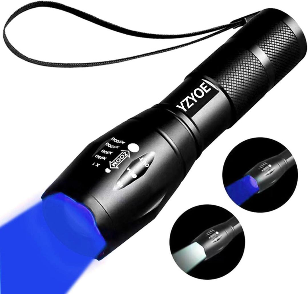 Two-in-One Rechargeable Flashlight With White and Blue Light, Outdoors Zoom Blood Light for Observation, 2 Modes