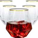 Goodluck 40 PCS Diamond Stemless Plastic Whiskey Glasses, 12 Oz Disposable Cocktail Glasses, Suitable for Weddings, Birthday Parties, Family Gatherings, Bars, etc Gold rimmed cups (Clear and Gold)