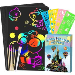 Smasiagon Scratch Paper Art Set for Kids: 60 Pcs Magic Black Scratch Off Art Crafts Kits Colorful Drawing Toys for 3-12 Year Old Girls Boys Halloween Party Favor Game DIY Birthday Christmas Gift