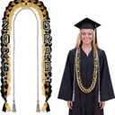 Cindeer 2026 Graduation Ribbon Lei Set Handmade Braided Necklace Honor Cord with Tassel 2026 Grad Embroidery Patches for High School College Graduation Party Supplies(Black, Gold)