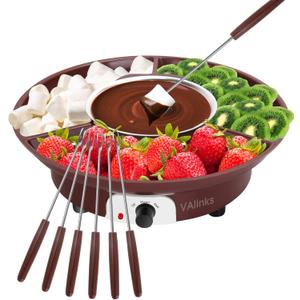 Electric Chocolate Melting Pot Chocolate Fondue Pot Set 3-Section Serving Trays with 6pcs Dipping Forks Perfect for Housewarming Christmas Party Gifts (Brown)