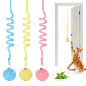 Potaroma Hanging Fluffy Cat Catnip Ball Toys 3 Pcs with Bell, Interactive Cat Teaser Retractable Toys Indoor Kitten Play Chase Exercise Physical Stimulation