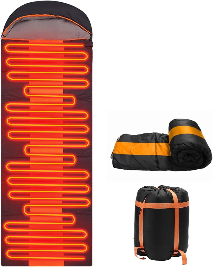 Sleeping Bags for Adults, Backpacking Camping Sleeping Bag for Kids, Heated Sleeping Bag for Camping Outdoor Hiking, Rechargeable Lightweight Compact Camping Essentials Gear (Orange)