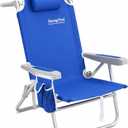 SUNNYFEEL 12.6" High Seat Beach Chair for Adults, High Back 5-Position Lay Flat Reclining Beach Chair with Detachable Cooler Bag, Folding Beach Chair with Cup Holder, Heavy Duty 360 LBS