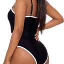 Vintage One Piece Swimsuit for Women Tummy Control Black (L)