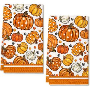 ARKENY Orange Pumpkin Fall Kitchen Towels Set of 2,Autumn Dish Towels 18x26 Inch Drying Dishcloth,Thanksgiving Farmhouse Home Decorations AD388