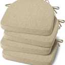 Shinnwa Dining Chair Cushions Set of 4, Non-Slip Kitchen Chair Cushions with Ties and Machine Washable Cover, Sef of 4, 17 x 16.5 x 2in, Natural Linen
