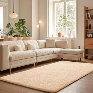 Ophanie Beige Rugs for Living Room Bedroom, 5x8 Fluffy Fuzzy Furry Carpet, Plush Soft Shaggy Bedside Indoor Floor Area Rug for Kids Girls Boys Baby Teen Dorm Nursery Home Decor Aesthetic (5 x 8 Feet, 3- Beige)