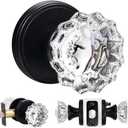 Glass Door Knobs Interior, Vintage Privacy Clear Crystal Door Knobs with Lock for Bedroom Bathroom Matte Black
