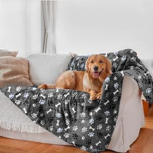Waterproof Dog Blanket, Pattern Printing Super Soft Warm Fluffy Facecloth Sofa Car Bed Protector, Urine Proof Washable Outdoor Pet Blanket for Puppy Large Dogs & Cats(paw & Bone40*30) (Medium)