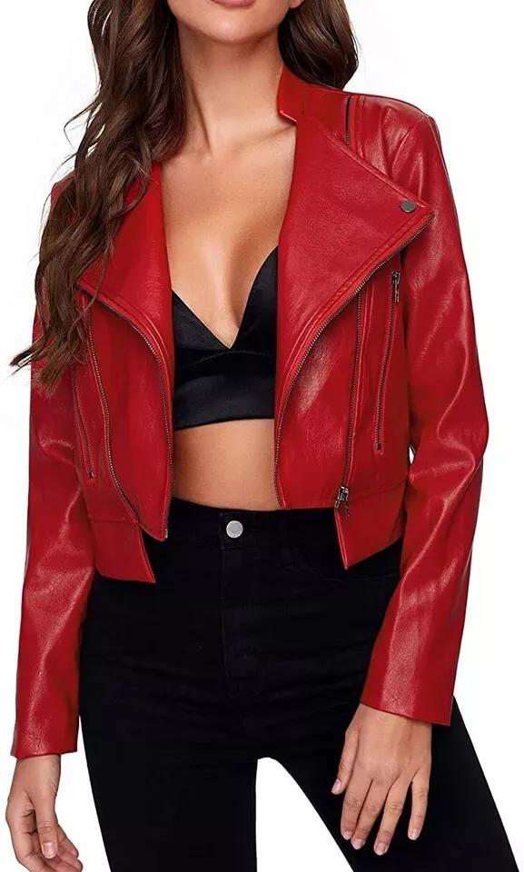 RED Stylish Women's Leather Crop Jacket L