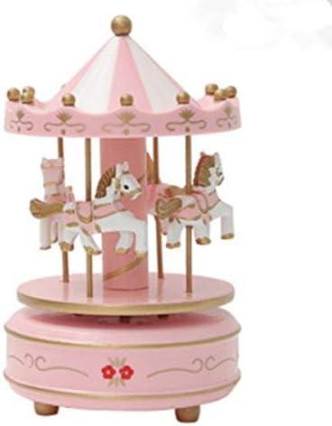 Vintage Pink Wooden Merry-Go-Round Horse Christmas Birthday Gift Carousel Music Box, Clockwork Mechanism Laxury Carousel Music Box