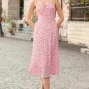 Belle Poque Floral Dress for Women Summer Backless Spaghetti Strap Dresses Cami Dresses Tea Party Dress (Pink, XL)