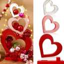 Cinnvoice 3 Pcs Valentine's Day Table Decorations Wooden Heart Shape Sign Romantic Home Centerpiece Red Heart Stackable with Base Rustic Tiered Tray Decor for Wedding Party Anniversary Valentines Gift