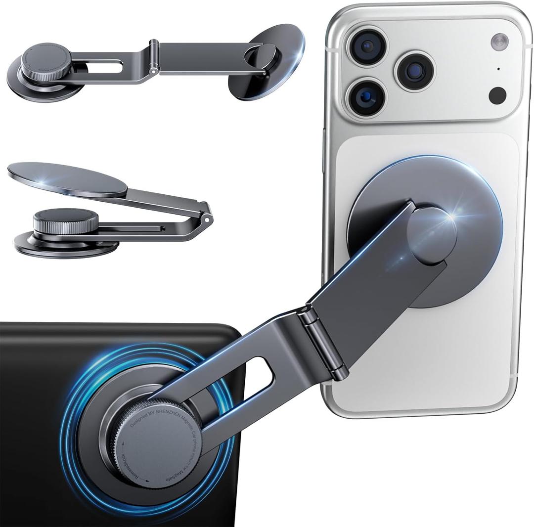 Tesla Model 3/Y Phone Mount for Magsafe, Foldable & Extendable Hidden Tesla Phone Holder with Strong Magnet for iPhone 17 Max, Magnetic Car Metal Mount for Tesla 3/Y/S/X/Cybertruck Screen