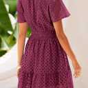 PRETTYGARDEN Womens 2026 Summer Short Dress V Neck Short Sleeve A Line Hollow Out Lace Cute Casual Beach Party Spring Dresses (S)