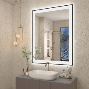 SMIROR 30x 36 LED Mirrors with Matte Black Frame for Bathroom Wall, Lighted Vanity Mirrors with Lights, Dimmable, Anti-Fog, Memory, Shatterproof, ETL Listed (Front and Backlit)