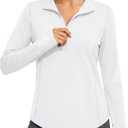 MAGCOMSEN Women's Long Sleeve Sun Shirts Half 1/2 Zip Pullover UPF 50+ Tops (White, XL)