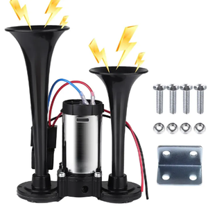 Upgraded 12V 600DB Air Horn Dual Trumpets, Super Loud Truck Train Horns Kit with Air Compressor for Any 12V SUV Motorcycle Trucks Pickup Lorries Trains Cars Boats