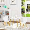 UTEX Kids Wood Table and Chair Set, Kids Play Table with 2 Chairs,3 Pieces Wood Round Table for Toddlers, Girls, Boys,White