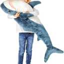 XIYUAN 39.3-Inch Shark Plush Toy Giant Shark Stuffed Animal Soft Shark Pillow Cushion Shark Plush Pillow Chubby Stuffed Shark Toy Bedtime Gift Throw Pillow for Home Room Dcor Kids