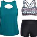 Yonique 3 Piece Tankini Swimsuits for Women Bathing Suits with Boy Shorts and Swim Tank Top Bra Modest Swimwear XL
