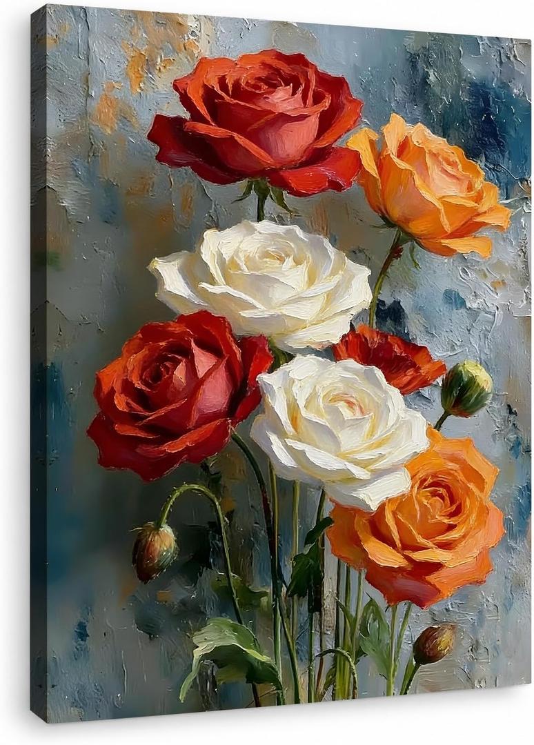 Rose Canvas Wall Art, Vintage Floral Pictures Wall Decor, 16x20 Inch