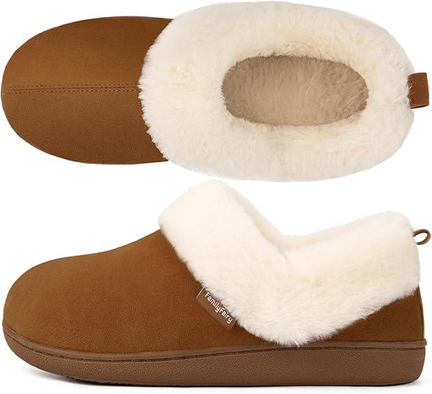 FamilyFairy Women Memory Foam Bootie Slippers, Warm Cozy Micro Suede Slipper Boots with Fuzzy Plush Lining and Collar, Winter Non Slip House Shoes for Indoor Outdoor
Size 11-12