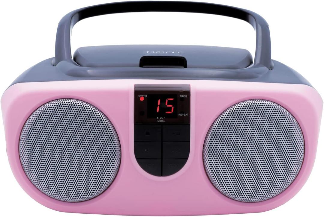 Proscan PRCD243M-PINK 2.4-Watt-RMS Portable CD Boom Box with AM/FM Radio (Pink)