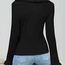 ZESICA Womens 2026 Fall Tie Front Bow Cardigan Sweaters Long Bell Sleeve V Neck Ruffled Knit Cropped Trendy Tops (Small, Black)