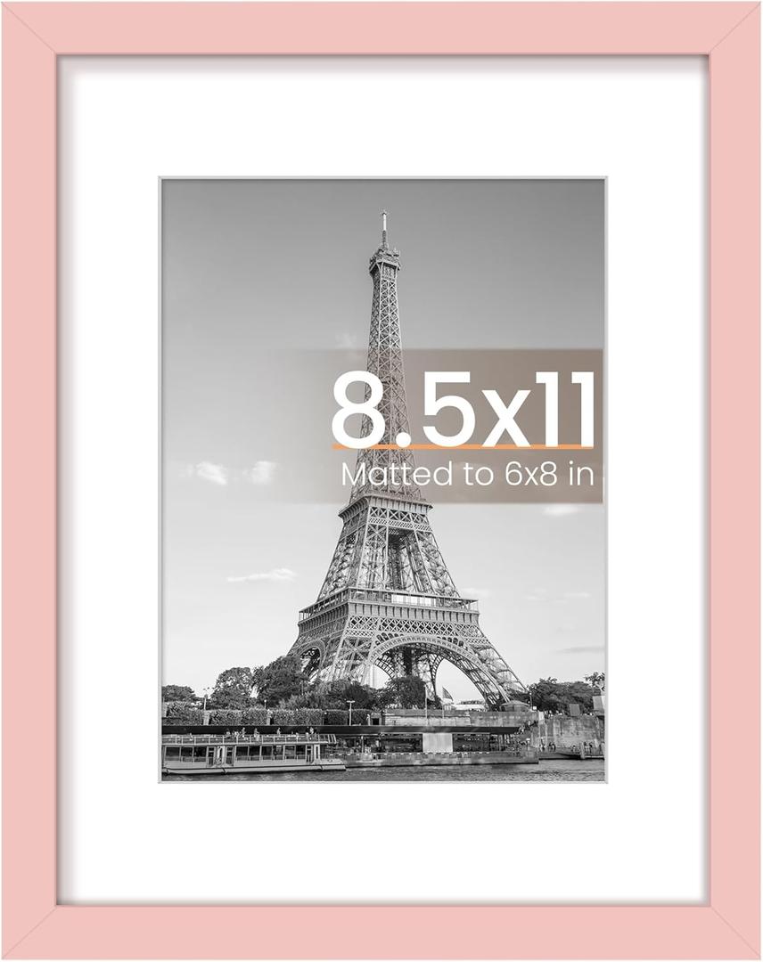 upsimples 8.5 By 11 Picture Frame, Display Pictures 6x8 with Mat or 8.5 x 11 Without, Wall Hanging Photo Frames, Pink, 1 Pack