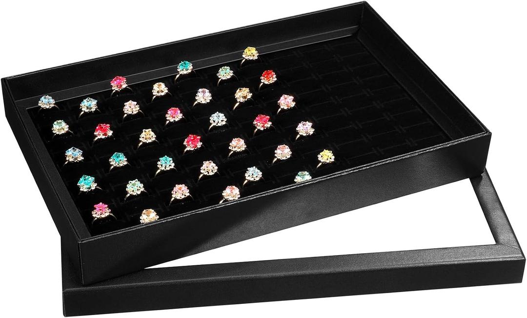 HEALLILY Velvet Ring Box 100slot, Black Ring Case, Stud Earring Organizers and Storage, 11.8 x 7 x 1.57 Inches Jewelry Box Display Case for Stud Earring Wedding Engagement Daily Jewelry Tray