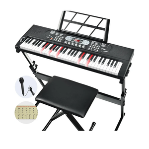 61 Key Keyboard Piano, Electric Piano Keyboard with Lighted Keys, Pitch Bend, Built-in Speakers- Includes Piano Stand and Bench, Microphone, Portable Keyboard Piano for Beginners
