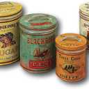 Set of 4 Large Vintage Antique Style Round Metal Nesting Kitchen Canisters with Lids Sugar Tea Coffee and Flour