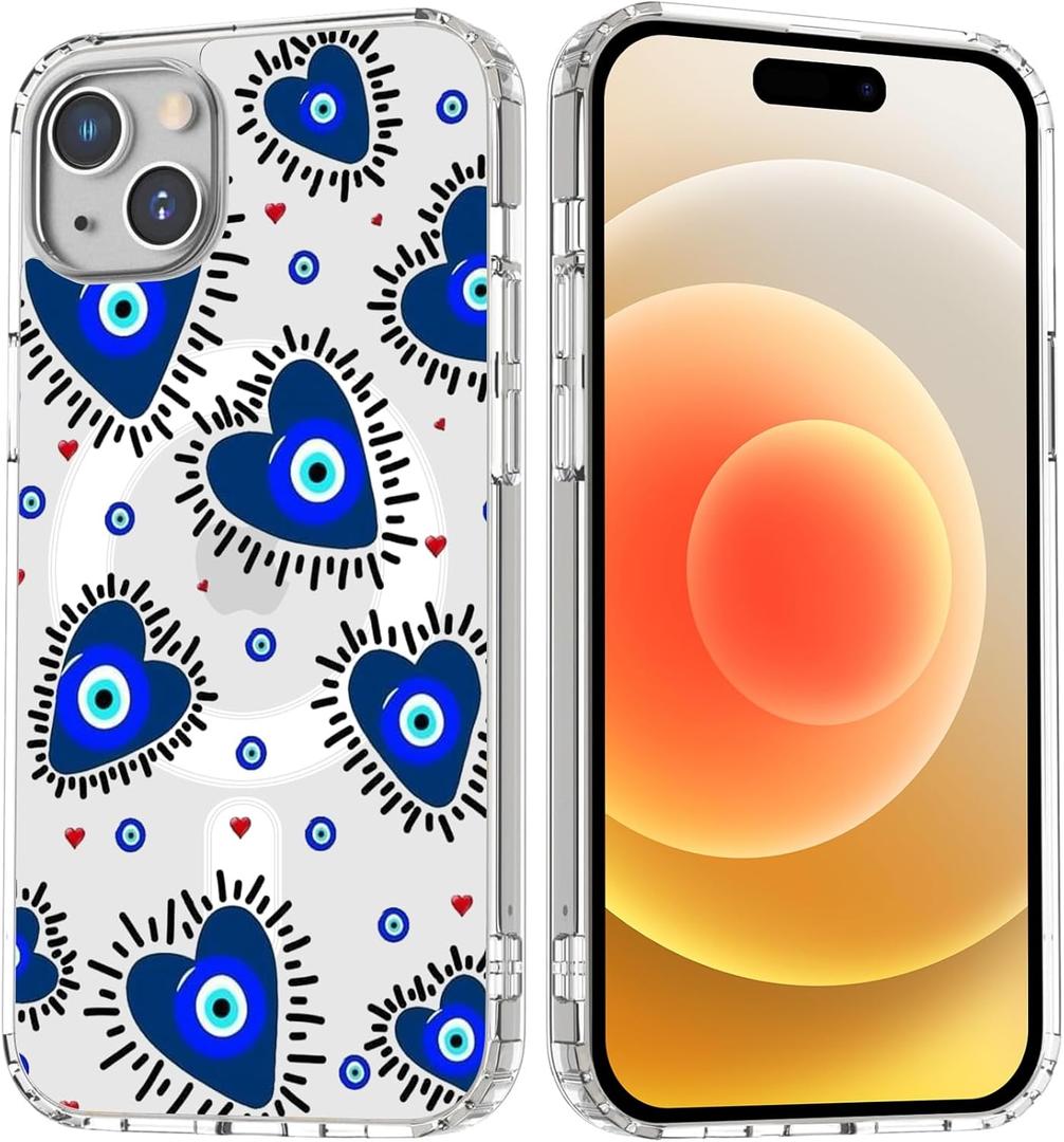 Love Heart Magnetic Case for iPhone 14 with MagSafe Wireless Charging Clear Cute Eye Painting Girls Woman Soft Slim TPU Anti-Scratch Shockproof Protective Case