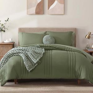 Monbix Full Comforter Set - 7 Pieces Light Green Bed in a Bag Full Size Bedding Sets with Comforters, All Seasons Down Alternative Comforter with Sheets,Pillowcases & Shams