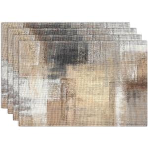 Emvency Farmhouse Placemats Set of 4, 12x18 Inch Modern Abstract White and Brown Art Painting Table Mats for Outdoor Home Party Kitchen Dining Decoration