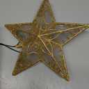 Christmas Star Tree Topper, 9.5 in Plug in Golden Glittered 3D Star Tree Topper, Metal Hollow Designed Built-in 10 Bulbs String Lights for Indoor Office Christmas New Year Holiday Tree Decoration